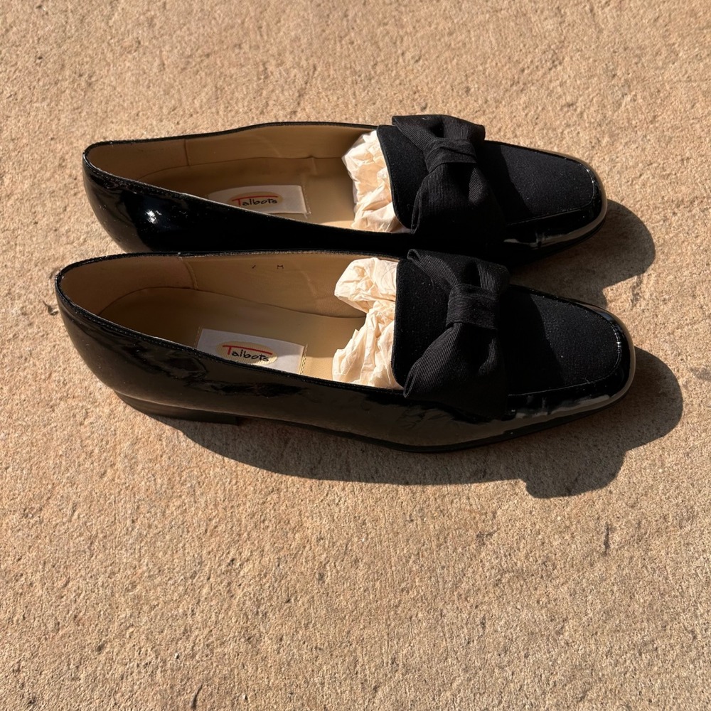 Talbots Jayna Loafers Women Black Patent Leather Grosgrain Bow Size 7M - Picture 2 of 7